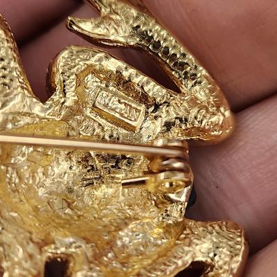 VINTAGE ROMAN RHINESTONE GOLD TONED FROG BROOCH