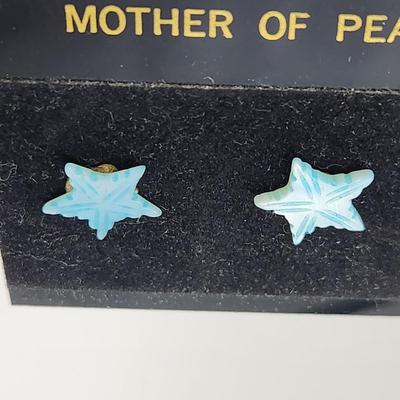 BLUE MOTHER OF PEARL STAR EARRINGS