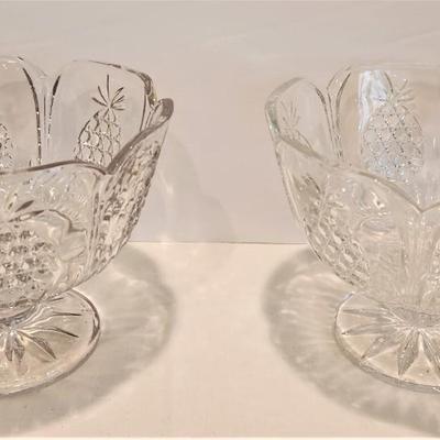 Lot #61  Pair of Crystal Compotes - Pineapple Motif