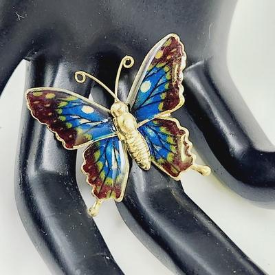ENAMEL GOLD TONED BUTTERFLY PIN