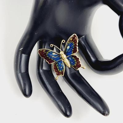 ENAMEL GOLD TONED BUTTERFLY PIN