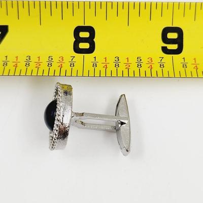 VINTAGE SILVER TONED W/ BLUE STONE CUFF LINKS