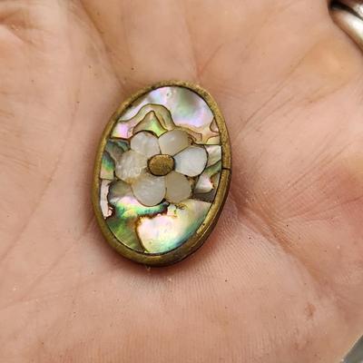 ABALONE & SILVER FLOWERED PENDANT