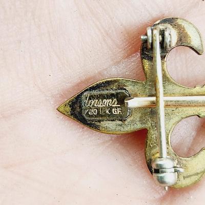 ANTIQUE LORSON 12K GOLD FILLED FLEUR DE LIS PENDANT / BROOCH