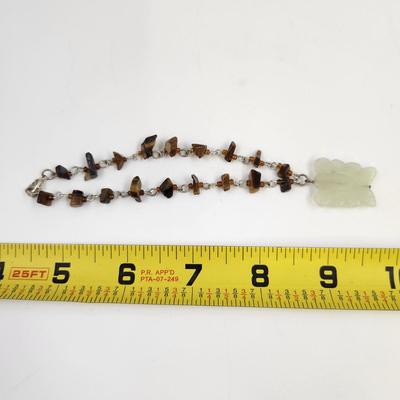 BEAUTIFUL TIGER EYE & LIGHT GREEN JADE BUTTERFLY STONE BRACELET