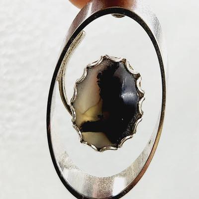 SUPER BEAUTIFUL SILVER TONED DENDRITIC AGATE PENDANT