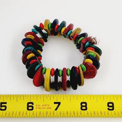 MULTI COLORED WOOD STRETCHY BRACELET