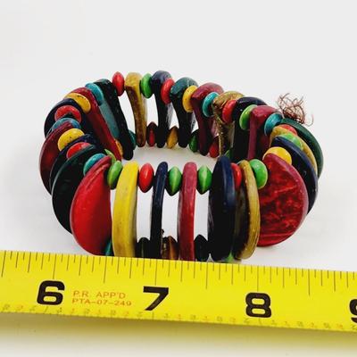 MULTI COLORED WOOD STRETCHY BRACELET