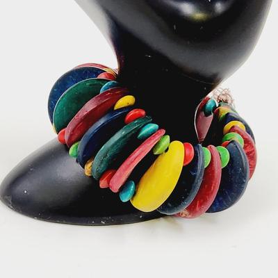 MULTI COLORED WOOD STRETCHY BRACELET