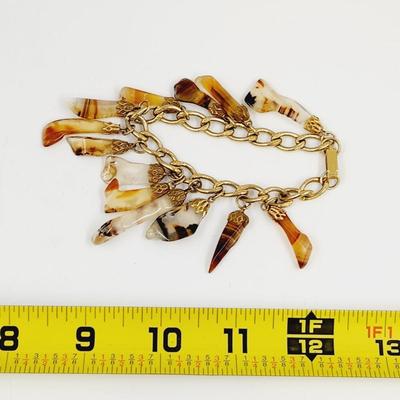 FANTASTIC GOLD TONED DENDRITIC AGATE CHARM BRACELET