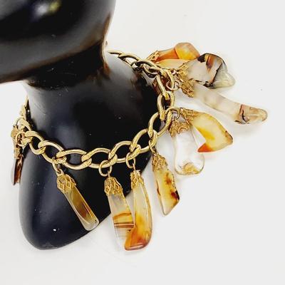 FANTASTIC GOLD TONED DENDRITIC AGATE CHARM BRACELET