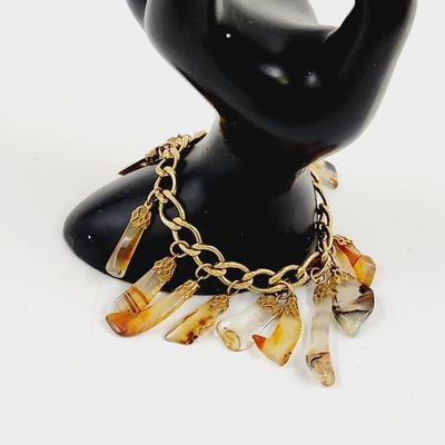 FANTASTIC GOLD TONED DENDRITIC AGATE CHARM BRACELET