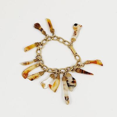 FANTASTIC GOLD TONED DENDRITIC AGATE CHARM BRACELET
