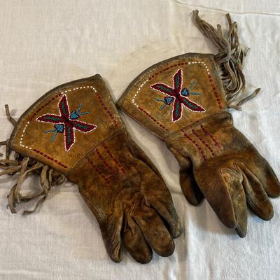 Antique Beaded Gauntlet Gloves Native American Authentic