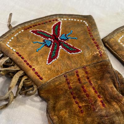 Antique Beaded Gauntlet Gloves Native American Authentic