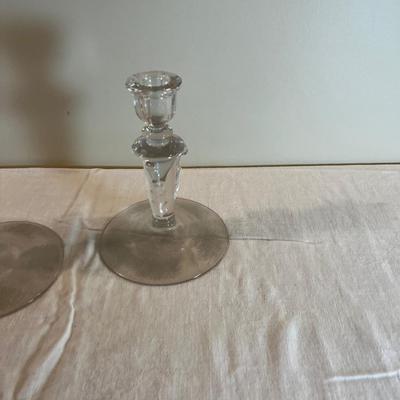 Embossed Clear Glass Candle Sticks. 