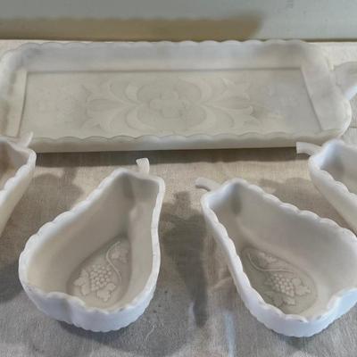 Satin Glass By Imperial Glass 4 Pear Shaped Bowls and 1 Serving Tray