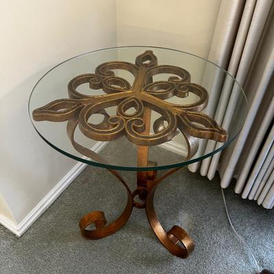 Cast Metal Table with Glass Top