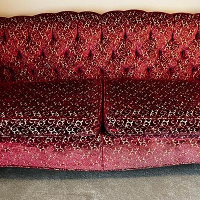 Red Brocade Love Seat French Provincial 