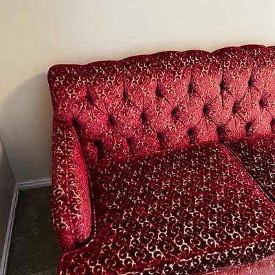 Red Brocade Love Seat French Provincial 