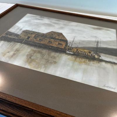 Watercolor Framed Under glass, by Robert Woodall Boat Pier 