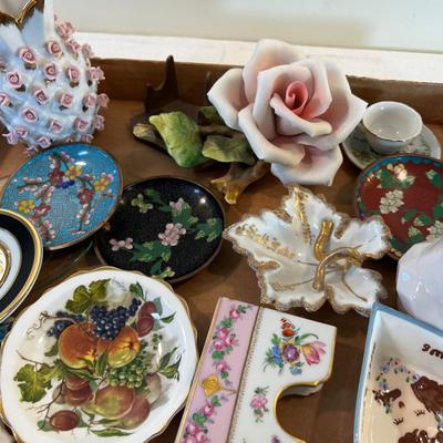 Tray of Rose Porcelain Trinkets 