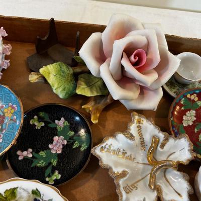Tray of Rose Porcelain Trinkets 