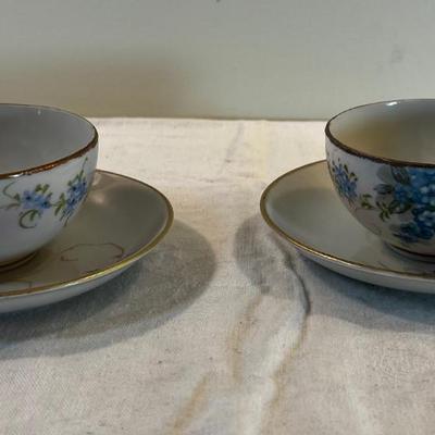 2 Lovely '20's Era Hand Painted China Tea cups and Saucers 
