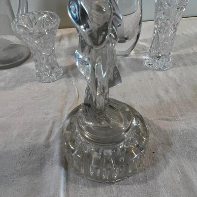Crystal Vases and Flower Frog etc. - 5 pieces