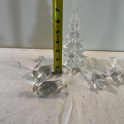 Clear Glass Birds and Christmas Tree