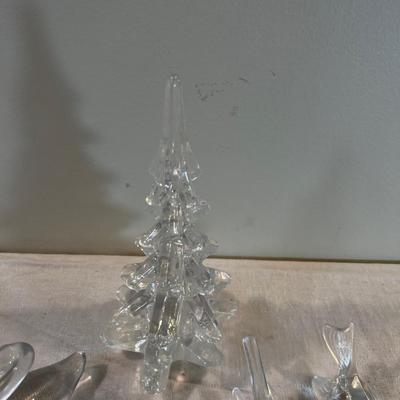 Clear Glass Birds and Christmas Tree