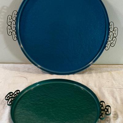 Moire Glaze MCM Metal Serving Platters, Blue and Green AWESOME!
