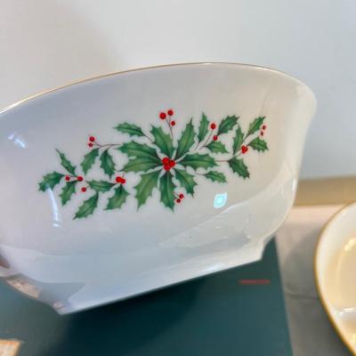 LENOX Both Christmas Bowls and Gold rimmed Dessert Plates