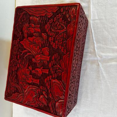 Red Lacquer Box Carved
