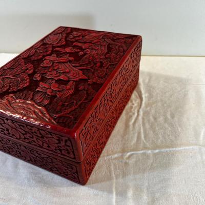 Red Lacquer Box Carved