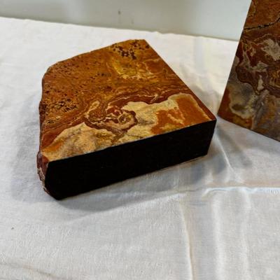 Stone Book Ends, Cut Polished Rust Color Rock