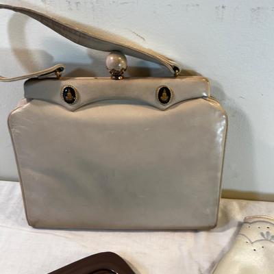 4 Vintage Purses; Cream Brown Black and Blue 