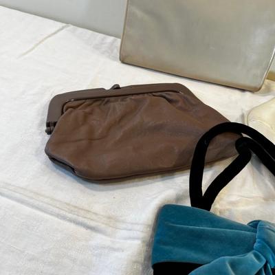4 Vintage Purses; Cream Brown Black and Blue 