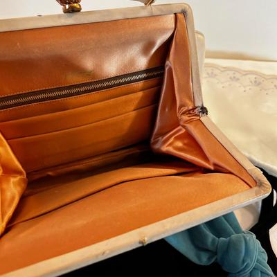 4 Vintage Purses; Cream Brown Black and Blue 