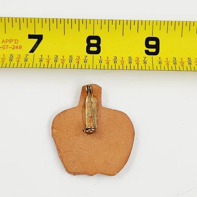 TERRACOTTA HAND PAINTED APPLE PIN
