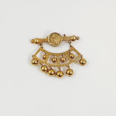 FANTASTIC GOLD TONED COIN BROOCH