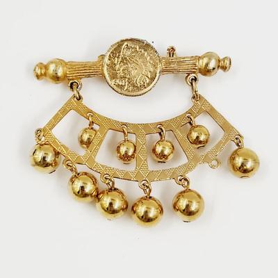 FANTASTIC GOLD TONED COIN BROOCH