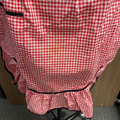 Red and White Gingham Checkered Vintage Full Apron Tie Waist