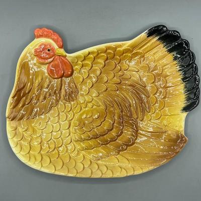 Vintage Otagiri Hand Painted Serving Rustic Farm Hen Plate