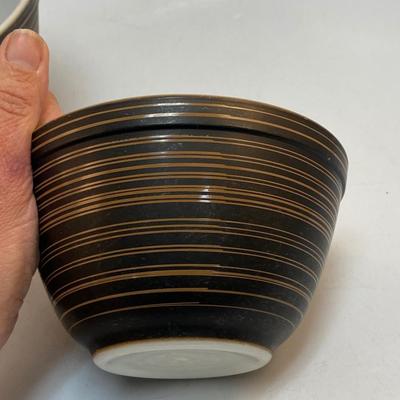 Pair of Vintage Pyrex Terra Black & Brown Stripped Mixing Bowls