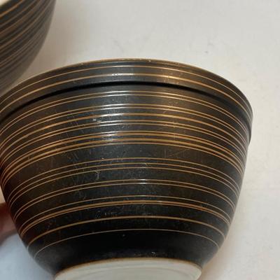 Pair of Vintage Pyrex Terra Black & Brown Stripped Mixing Bowls