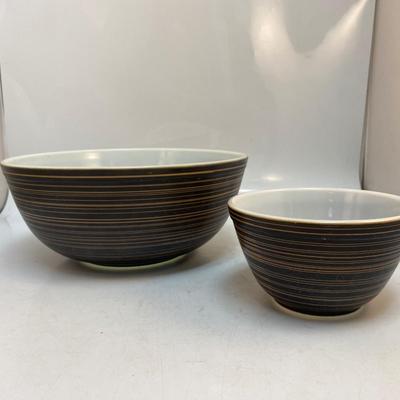 Pair of Vintage Pyrex Terra Black & Brown Stripped Mixing Bowls