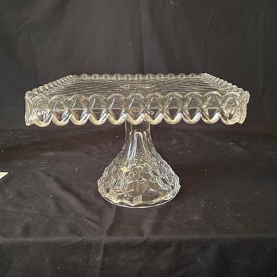 Fostoria Glass Pedestal Stand Plus White Glass Dessert Plates (K-RG)
