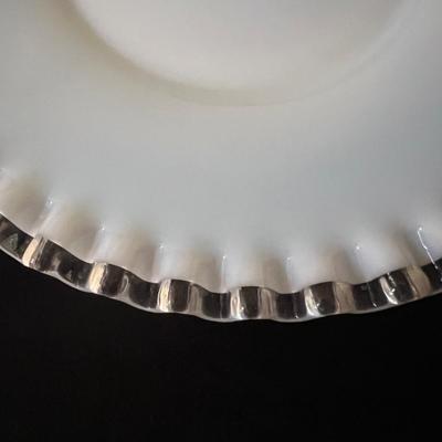 Fostoria Glass Pedestal Stand Plus White Glass Dessert Plates (K-RG)