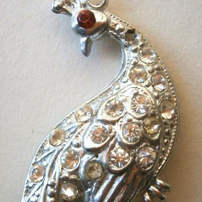 Vintage Figural Peacock Pin with Rhinestones